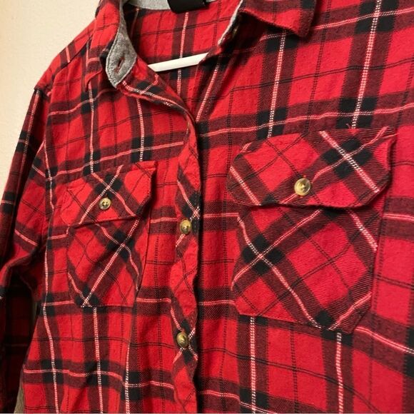 Empyre Zumiez red plaid flannel Cotton button shirts Gray elbow patch M - Picture 6 of 9